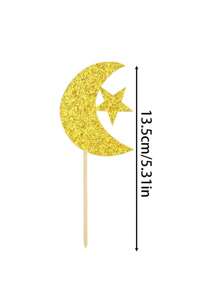 5PCS Ramadan Moon Star Cupcake Toppers,Ramadan Decorations For Home,Gold Glitter Party Ramadan Decor On The Moon Cake