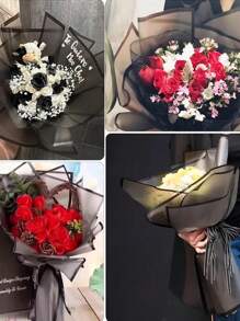 20张豪华花卉包装纸 - 平折，防水，双面，饰以优雅的玫瑰金边 - 鲜艳的粉色、黑色和白色，精致的花束图案，非常适合婚礼、生日、花店、DIY工艺品、冬季派对和礼品包装。 - 彩色 - 查看 4