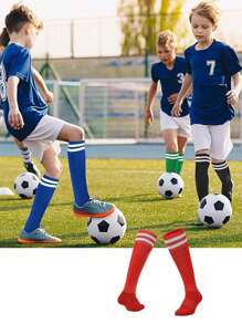 6 Pairs Teenage Team Sports Over-The-Knee Socks, Children Football Socks, Solid Color & Stripe Knee-High Sports Socks For 8-12 Years Old Boys And Girls