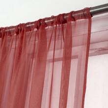 Set Of Two (2) Sheer Window Curtains Panels With Rod Pocket Drape Set Multiple Lengths (63", 84", 95", 108", 120" L) Solid Colors - Burgundy - View 2