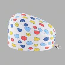 1 pieza Visera de sol de mujer de poliéster con estampado de frutas, flores y animales, ajustable, adecuada para médicos, enfermeras, amas de casa y talla grande, práctica para ser antibacteriana y antipolvo, apta para todo el año