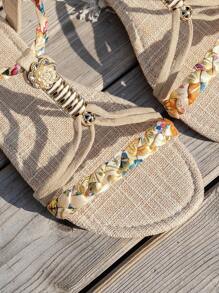 WRCVS صنادل شاطئ صيفية للنساء بكعب مسطح من القماش المنسوج خفيفة الوزن مانعة للانزلاق، ذات نموذج بوهيمي عشوائي بنقشة حبل وبأنماط رجعية، بطرف دائري مناسبة للطالبات