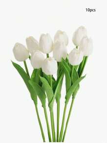Plastic Vase And Tulip Artificial Flowers Set, Suitable For Home Decor, Living Room, Bedroom, Autumn Decor, Office Desk, Garden, Room Decor, Valentine's Day, Gift Gifts Birthday Graduation