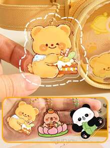 1 Large-Capacity Pencil Case, Cute Cartoon, Three-Layer Canvas Stationery Box For Students, High Appearance Level, Dirt-Resistant Pencil Case, Transparent Visible Hand-Held Stationery Bag, Washable Storage Bag,Pencil Pouch,School Bag, School Supplies,Back To School