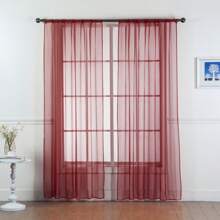 Set Of Two (2) Sheer Window Curtains Panels With Rod Pocket Drape Set Multiple Lengths (63", 84", 95", 108", 120" L) Solid Colors - Burgundy - View 1