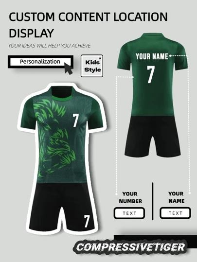 2st personlig fotbollströja för pojkar - anpassningsbar namn- och nummertryck Randdekor kortärmad t-shirt + shorts Co-Ord Snabbtorkande svettabsorberande sportset som present