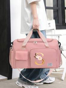 Oxford Cloth Material, Fashionable Style, Wet & Dry Separate, Adjustable Shoulder Strap, Multi-Pocket Storage, Large Capacity Multifunctional Black Travel Bag, Handbag, Crossbody Bag, Shoulder Bag, Separate Space For Storing Shoes, Suitable For Vacation, Travel, Fitness, Exercise, College Bag For School School Accessories School Stuff - Pink - View 17