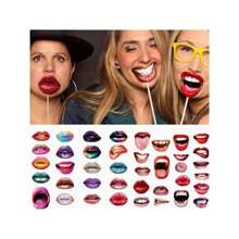 10pcs/Set Assorted Photoshoot Props For Wedding, Bridal Party, Birthday, Nightclub Decor - Paper Mustaches, Red Lips, Etc. - Multicolor - View 1