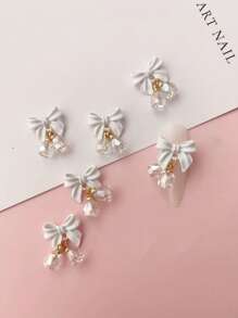 Christmas Alloy Bow Pendant Small Bell Art Design Nail Art Decorations Party Style Nails Products Diy Nail Accessories 6Pcs Bow Hanging Bell Nails Charms Nails Gems Nail Supplies Nails