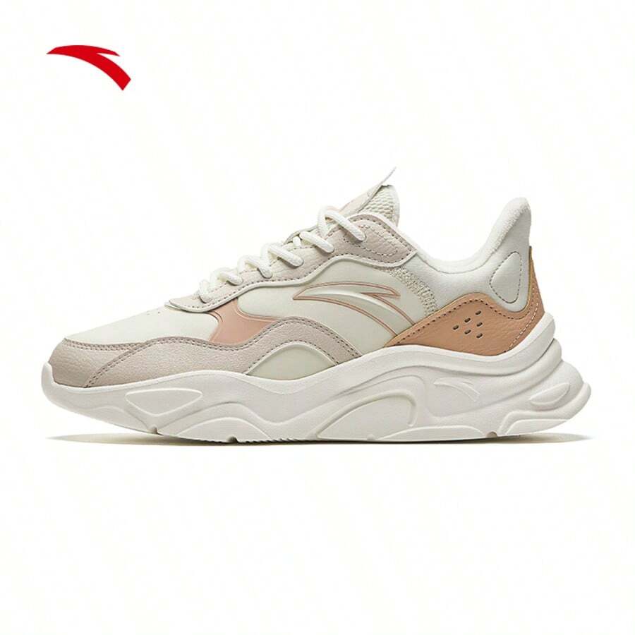 Anta Tenis casuales con plataforma elevada para mujeres, entrenadores versátiles de estilo retro en negro y blanco, para invierno - Gris rugoso/tiza/nogal claro -16 - Ver 1