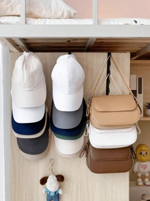 2pcs/1pc Iron Wall Mounted Hat Storage Rack Without Punching Holes, Iron Storage Hanger With 6 Hooks, Portable Multifunctional Storage Hanger, Door Hat Rack, Wardrobe Cabinet Storage Rack, Bag Storage Suitable For All Types And Sizes Of Hats, Can Be Used In The Kitchen, Gender Reveal Party, Perfect For Birthdays, Weddings, Parties, The Perfect Gift For Colleagues, Friends, And Family, Back To School