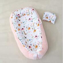 1 Set de colchoneta de lactancia portátil y resistente al aplastamiento con almohada, cuna de viaje para bebés