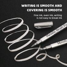 6入組筆刷頭硬頭金屬顏料記號筆，金銀色永久藝術記號筆，適用於漫畫手工藝品剪貼簿文具用品 - 彩色 - 查看 3