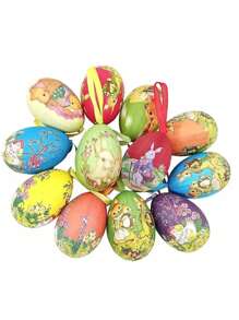 10pcs Outus Easter Hanging Egg Ornaments - Contemporary Style Paper Mache And Foam Eggs For DIY Crafts, Home & Party Decor - Oval Shaped Easter Tree Pendants With Assorted Designs, Non-Electrical