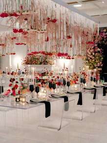 11pcs/Set Wedding Decor Hanging Red Rose, 10pcs Red Roses + 1pc 100m Transparent Line, For DIY Wedding Decor, Bridal Shower, Wedding Bouquet, Table Centerpiece And Ceiling Decor