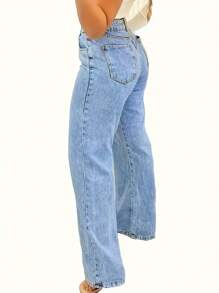 Women's Denim Jeans - Wide-Leg Loose Fit Mid-Rise Boyfriend Jeans, Y2K Style Denim Pants - Rửa nhẹ - Xem 3