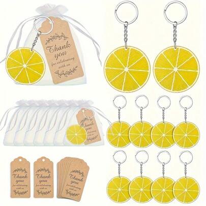18/30pcs Lemon Theme Party Favor Set, Suitable For Wedding And Birthday, Yellow Theme Celebration Gift Set, Including 6/10pcs Resin Lemon Keychains, 6/10pcs Thank You Tags, And 6/10pcs Twist Ties Bag Charms Car Teacher Friend Sister Gift Ideas