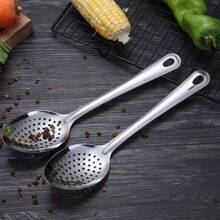1 set de cuchara de servir y cuchara coladora de acero inoxidable, cuchara coladora de acero inoxidable reforzada, cuchara de servir para fideos fritos del hogar, set de cuchara coladora y cuchara de servir de cocina - Plateado - Ver 8