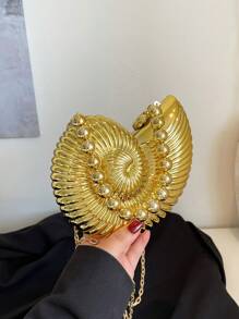Bolso de hombro con forma de caracol dorado 2025, correa de hombro desmontable, bolso elegante y de moda para lápiz labial, bolso de hombro elegante y de moda, adecuado para salidas nocturnas - Dorado - Ver 5