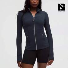 Lululemon Define Jacket Nulu Women's Lightweight, Full Zip Running Track Jacket-For Yoga Gym Running-Sweat-Wicking-Yoga-All Seasons Sport-Spring/Summer-Autumn/Winter-Mother's Day Gifts-Father's Day Gift - True Navy/Mirror Silver - 查看 1