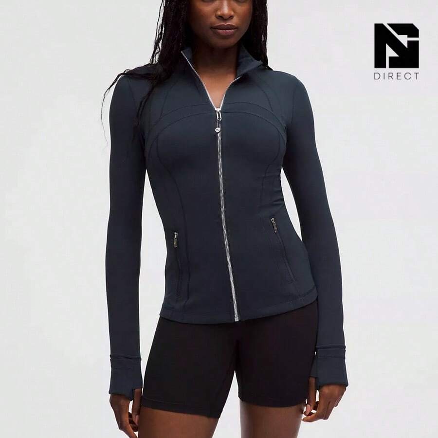 Lululemon Define Jacket Nulu Women's Lightweight, Full Zip Running Track Jacket-For Yoga Gym Running-Sweat-Wicking-Yoga-All Seasons Sport-Spring/Summer-Autumn/Winter-Mother's Day Gifts-Father's Day Gift - True Navy/Mirror Silver - 查看 1