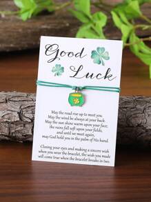 1 Stück Vintage grüner Klee, Hut, Bierdose, DIY Perlenarmband mit einstellbarem Verschluss und Glückwunschkarte für St. Patrick's Day, handgefertiges Geschenk für St. Patrick's Day