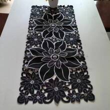 1pc Rectangular Spring Element Table Runner, Placemat - Suitable For Restaurants, Coffee Tables, Cabinets, Holiday Parties And Gatherings Decoration - Black - View 4