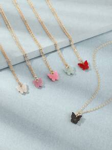 6pcs/Set Girls' Plastic Butterfly Necklace Set, Suitable For Daily Decoration - Multicolor - View 3