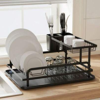 Escorredor METAL De Louça Cozinha Pratos e Talheres PRETO