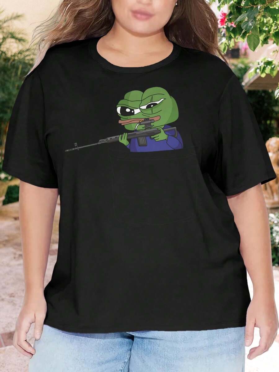 Apu The Sniper Oversize Women T-Shirt Chan Apu Apustaja Funny Memes Big Size Women's Shirts - Black - View 1