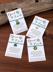 1 Stück Vintage grüner Klee, Hut, Bierdose, DIY Perlenarmband mit einstellbarem Verschluss und Glückwunschkarte für St. Patrick's Day, handgefertiges Geschenk für St. Patrick's Day