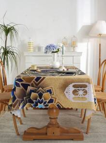 1 pieza Mantel rectangular impermeable y antióleo, con impresión digital moderna para celebración de festivales, decoración de mesa para comedor interior y exterior