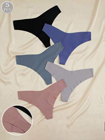 5条装女士纯色无痕内裤性感镂空透气舒适三角内裤适合日常穿着女士内裤