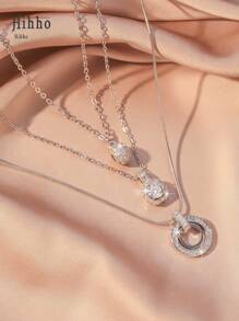 Hihho 3 Colares elegantes e estilosos, design de bola de círculo com incrustação de zircônia, conjunto de colares femininos personalizados e criativos, presente de joias de luxo
