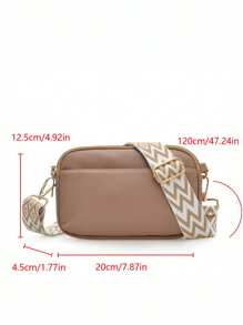 迷你简约纯素斜挎包，时尚PU单肩包，女士休闲手提包兼钱包，宽肩带女士钱包 - 卡其色 - 查看 4