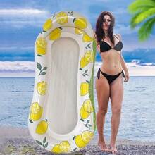 1pc Lemon Print Inflatable Pool Lounger - PVC Water Mat For Beach, Pool Parties & Outdoor Relaxation, Multi-Purpose Floating Chair With Vibrant Lemon & Leaf Design, Pool Floats, Beach Essentials, Beach Accessories - Multicolor - View 2