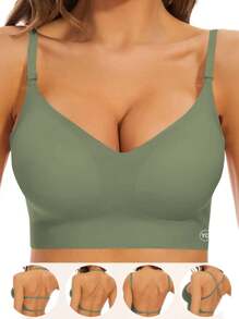 Solid Comfortable Wireless Seamless Bra - Green - View 3