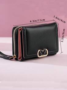 Women's Short Zipper Tri-Fold Wallet Butterfly Metal Decor Fashion New Multi-Card Slots Handbag Coin Purse Wallet Purse Wallet Mini Wallet Small Wallet - Black - View 7