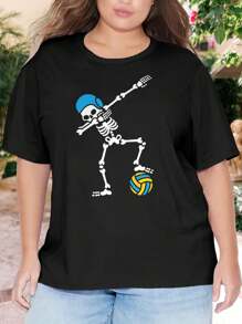 Dabbing Skeleton Water Polo Halloween Oversize Women T-Shirt Dance Meme For Women Swimmers (Large Sizes) - 黑色 - 查看 1