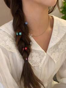 6 件装闪光水钻花朵抓夹迷你发夹碎发刘海夹发卡春季新款发饰