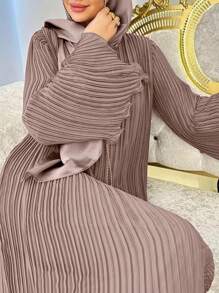 Women's Solid Color Pleated Abaya Dress, Modest