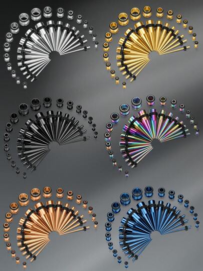 CIZME 14G-00G 36 Pcs Ear Gauges Stretching Kit Tapers Plugs Eyelets Implant Grade Steel