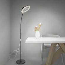 Floor Lamp with Fan Fan Light with RGB 18w/1500lm LED Floor Famp, Stepless Adjustable 3000K-6000K Color and Dimmer, Remote and Button Control, Adjustable Gooseneck Gloor Lamp (White)