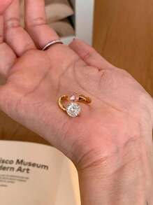 1pc Fashion Pink Cubic Zirconia Gold Open Ring, Suitable For Women's Daily Wear
