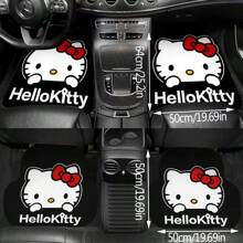 Sanrio 4 pièces Ensemble de housses de siège de voiture Sanrio hello kitty Kulomi Yugui Dog, en tissu tricoté, coussin de voiture à motif de dessin animé de Noël, tapis de sol, accessoires de voyage, tapis de sol de voiture