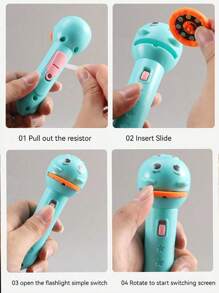 3岁以上儿童适用40/80图案塑料投影手电筒，可爱随机图案投影灯，适合家庭使用，3-10岁男孩女孩玩具及礼物（粉色、绿色、黄色），学习用品，儿童玩具，礼品，含电池，小心小零件