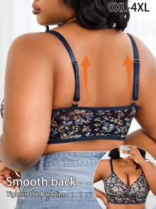 Lencería sujetador con encaje y estampado floral, cómodo y sin aros, para mujer talla grande