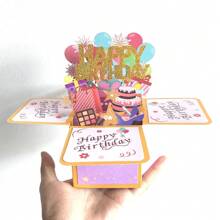 1pc Purple Golden Happy Birthday Pop Up Card 16th/18th/40th/50th/60th Birthday Card With Note And Envelope Adult Birthday Gifts For Daughter, Husband, Wife, Men, Women, Mom 3D Pop Up Birthday Greeting Card Birthday Decoration - Black - View 3