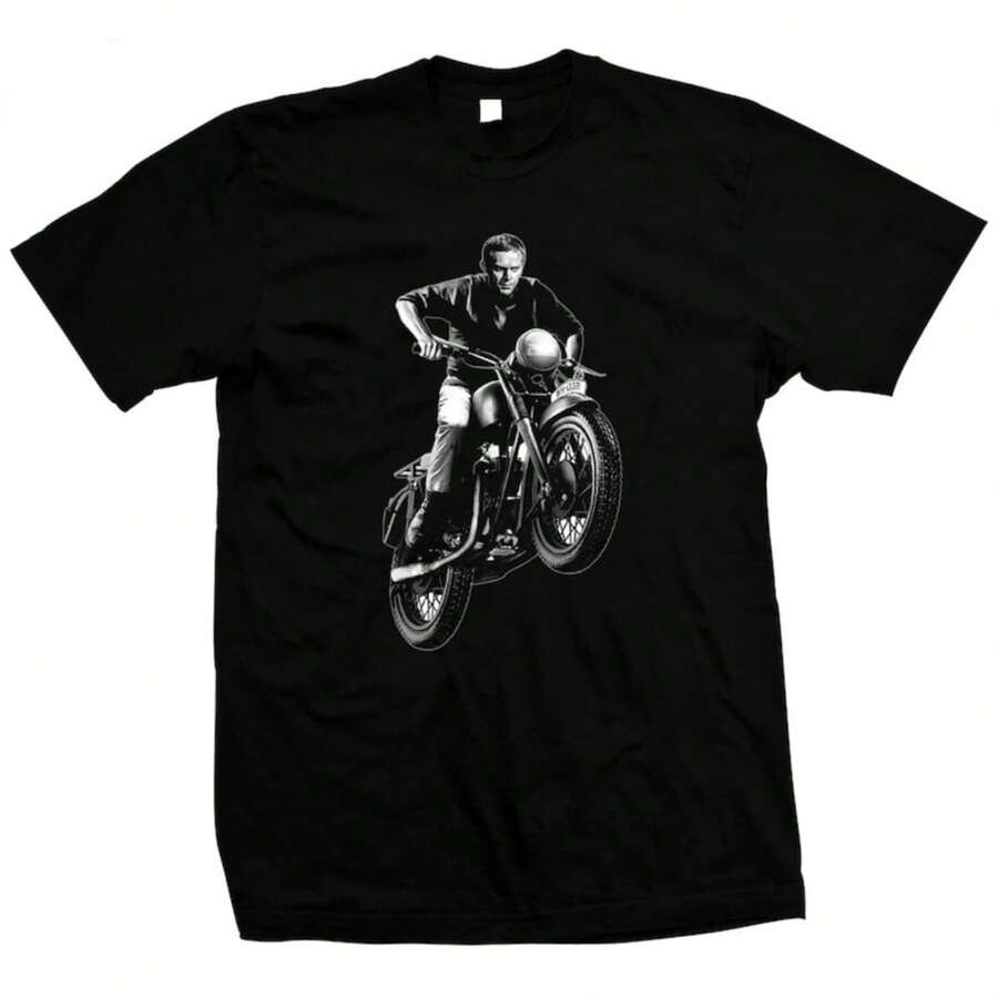 The Great Escape - Steve McQueen - Pre-Sunk 100% Hand Made Silk Screen T-Shirt - 黑色 - 查看 1