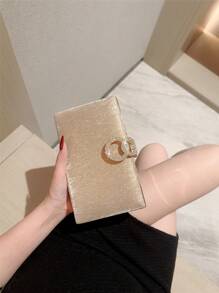 1pc Glittering Box Clutch, Luxury Metallic Glitter Leather Evening Bag, Fashion Rhinestone Decor Women's Handbag, Suitable For Formal Party, Wedding, Date, Gathering Events, Comes With Chain, Prom Bag For Party - Gold - View 4
